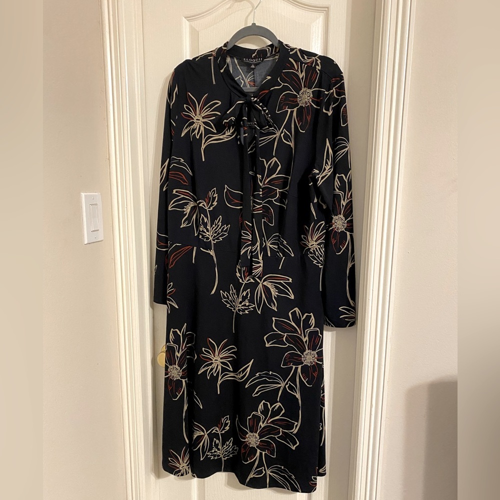 NWT Eloquii stretch jersey long sleeve office dress w pussy bow tie neck